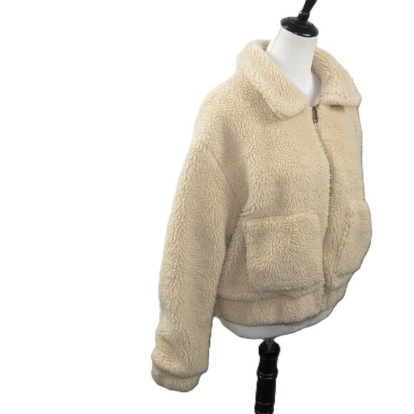 Thread & Supply Cream Sherpa Zip Front Teddy Jacket Size Medium - Picture 5 of 6